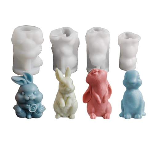 Osterhase Silikonform, Ostern Hase Silikonformen Gießformen, 3D Kaninchen Gießform Ostern, Giessformen Silikon Ostern für Gips, Sojawachs Kerzen, Handwerk (4pcs) von XNSHUN