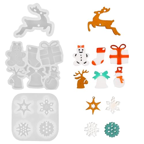 Silikonform Weihnachten, Resin Silikonform Epoxidharz Formen, DIY Silikon Charms Anhänger Gießform, Schneeflocke Weihnachtsbaum Elch Glocke Resin Formen (Stil A) von XNSHUN