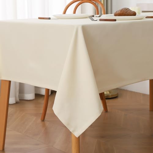 Tischdecke Abwaschbar Tischwäsche, Wasserabweisend Tischtuch Aus Polyester Mit Lotuseffekt Für Esszimmer, Garten, Party, Hochzeiten Oder Haushalt (130 x 180 cm,Beige) von XNSHUN