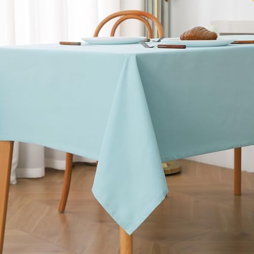 Tischdecke Abwaschbar Tischwäsche, Wasserabweisend Tischtuch Aus Polyester Mit Lotuseffekt Für Esszimmer, Garten, Party, Hochzeiten Oder Haushalt (130 x 260 cm,Hellblau) von XNSHUN