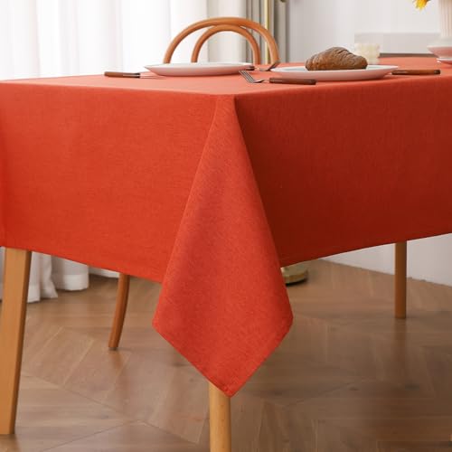 Tischdecke Abwaschbar Tischwäsche, Wasserabweisend Tischtuch Aus Polyester Mit Lotuseffekt Für Esszimmer, Garten, Party, Hochzeiten Oder Haushalt (130 x 260 cm,Orange) von XNSHUN