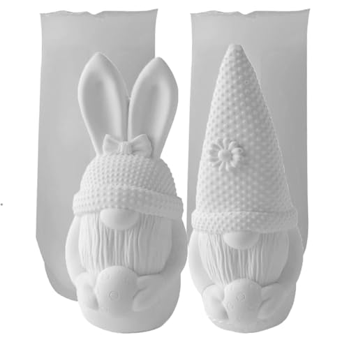 XNSHUN 2 Stücke Silikonform Wichtel Ostern, 3D Osterhase Kerzenformen Seifenform Silikonformen Gießformen Ostern Deko, DIY Hasenform Für Sojawachs Kerzen, Seife, Gips, Ostergeschenke von XNSHUN