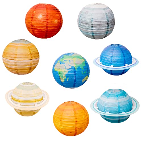 XNSHUN 8 Stück Planeten Papierlaternen, Hängende Dekorationen Papier Lampions Set Planeten Lampions, Himmelskörper Papierlaterne Für Kinder Thema Party Taufe Geburtstag Zimmerdeko von XNSHUN