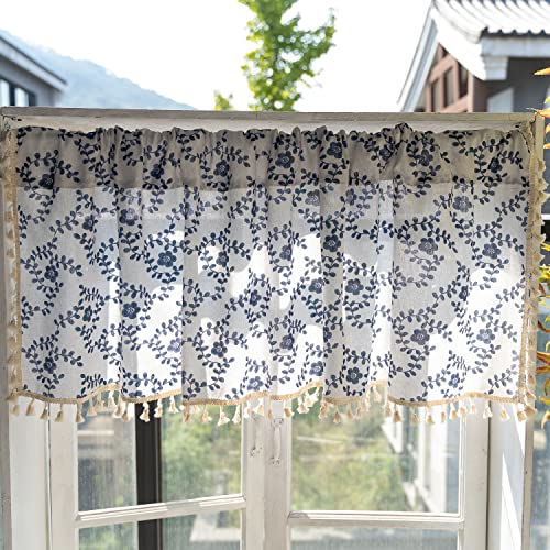 XNSHUN Bistrogardine Kurze Gardinen Küche, Kurzgardine Landhausstil Scheibengardinen, Fensterbehandlung Baumwolle Mit Quasten, Für Küche, Café (HxB 90x60cm,09) von XNSHUN