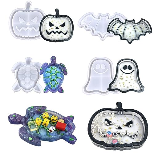 XNSHUN Tablett Silikonform Halloween Silikonform Epoxidharz Tablett, DIY Halloween Aufbewahrungsbox Epoxidformen, Silikonform Untersetzer Epoxidharz, DIY Untersetzer Silikon Formen Gießformen (4 Pcs) von XNSHUN