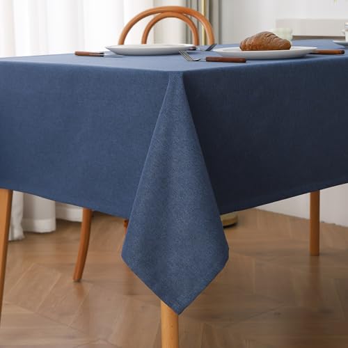 XNSHUN Tischdecke Abwaschbar Tischwäsche, Wasserabweisend Tischtuch Aus Polyester Mit Lotuseffekt Für Esszimmer, Garten, Party, Hochzeiten Oder Haushalt (130 x 200 cm,Dunkelblau) von XNSHUN