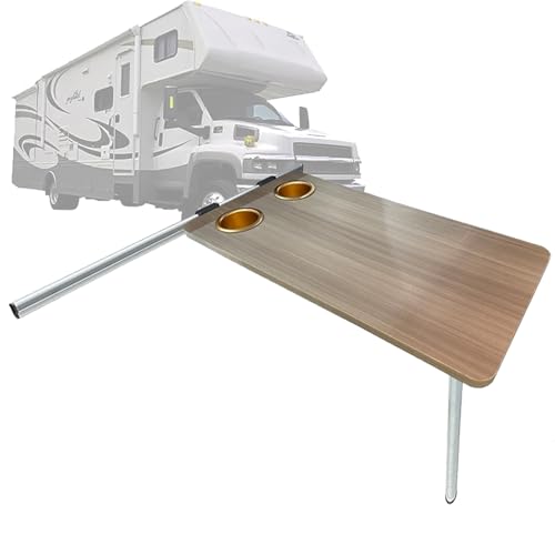 XNXYSMKJ Aluminiumlegier -Holztisch, mit Zwei Tassenschläfen, Wandmontierter Klapptisch, 79x39cm RV Faltbarer Tisch von XNXYSMKJ