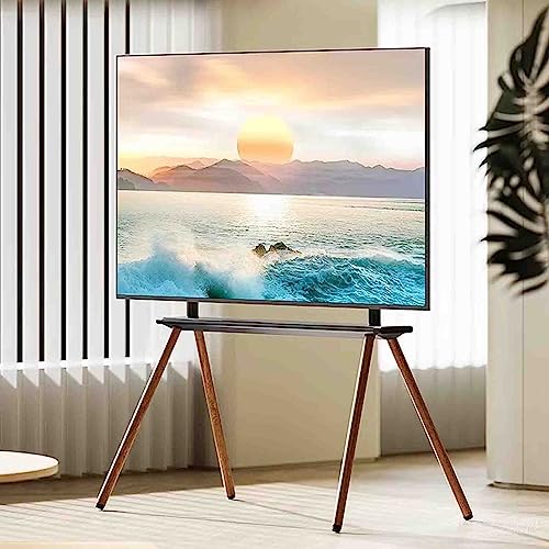 XNXYSMKJ Künstlerische Staffelei, 32 bis 75 Zoll LED-LCD-Bildschirm, mobiler Studio-TV-Displayständer, Holz-Zubehörregal, verstellbare TV-Halterung mit 4 Beinen von XNXYSMKJ