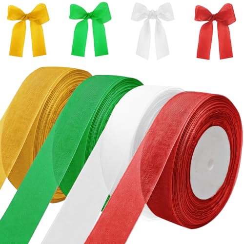 4 Stück doppelseitiges transparentes Chiffonband, transparentes Band 20 mm x 45 m, Chiffonband zum Verpacken von Geschenken, perfekt für Weihnachts- und Geburtstagsgeschenke (Weihnachtsserie) von XOKL