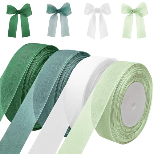 4 Stück transparentes Band 20 mm x 45 m, doppelseitiges transparentes Chiffonband, Chiffonband zum Verpacken von Geschenken, perfekt für Weihnachts- und Geburtstagsgeschenke von XOKL