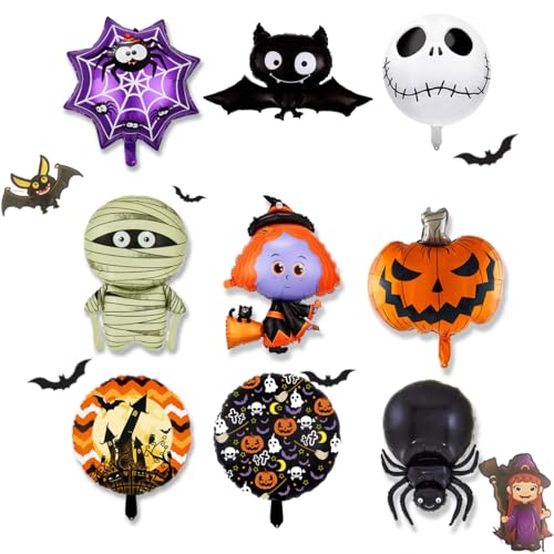 Halloween Folienballon, 9 Stück XXL Kürbis Schwarze Katze Hexe Geist Luftballon, Fledermaus Eulen Riesenballon, Halloween Party Helium Ballon für Kinder Geburtstag Dekorationen Zubehör Geschenk von XOUDKE