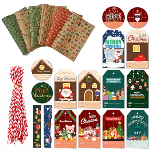 XOUDKE Geschenkpapier Serie I Kraftpapier-Rolle Geschenk-Verpackung Grammatur 70 I Recyclingpapier I edles Einpackpapier I Naturpapier zum Basteln I Weihnachts-Geschenkpapier-Set 6er Packung von XOUDKE