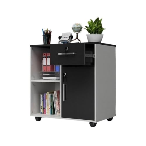 XOVP-023 Aktenschrank Mobiler abschließbarer Aktenschrank, Büroschrank, Datenschrank, Druckerschrank, Büro-Niedrigschrank, Lagerschrank Mobile Dokumentenschrank(Schwarz) von XOVP-023