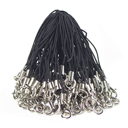 XPEX 100 Stück Schwarze Handy-Lanyard-Riemen für Schlüssel, Schlüsselanhänger, Schlüsselanhänger, Handy-Charm-Ringe mit Karabiner, Handy-Ringriemen, Handy-Lanyards für Anhänger von XPEX