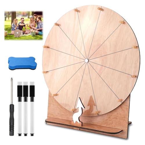 XPJBKC 11,4 Zoll Spin the Wheel mit Ständer, 12 Slots Holz Spinnrad für Preise, Wiederverwendbares Spin Wheel Set mit 3 trocken abwischbaren Marker & Radiergummi & Schraubendreher für Party Karneval von XPJBKC