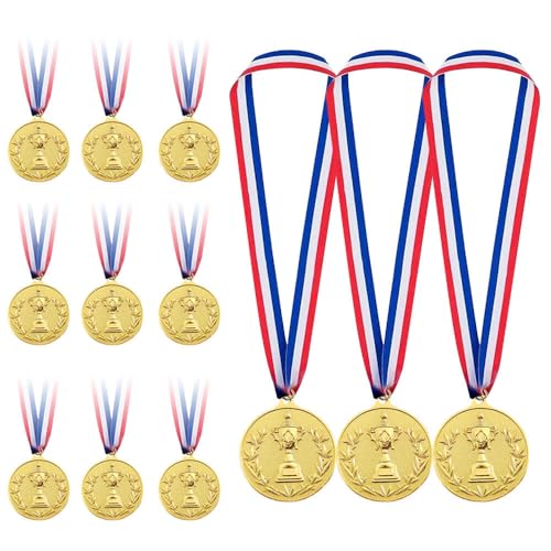 XPJBKC 15 Stück Medaillen, Gold Medaille mit Gravur Trophäen Muster, Goldmedaille für Kinder Medaillen Kindergeburtstag Metall Gewinner Medaillen Fussball Medaillen Kinder für Sport Wettkämpfe Partys von XPJBKC