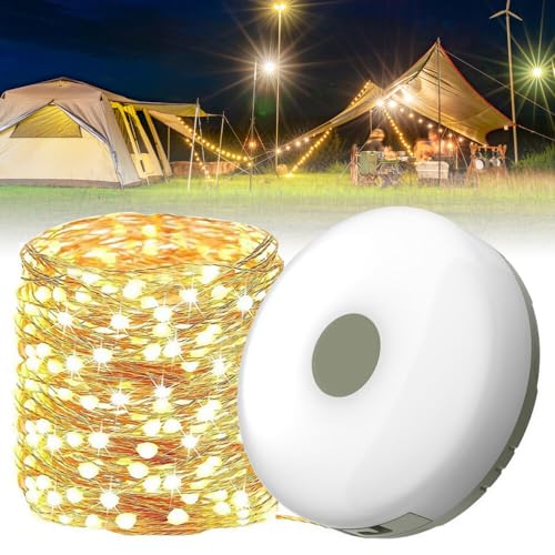 XPJBKC Camping Lichterkette Aufrollbar, Wasserdichte Sternstimme Lichterkette, Tragbare Verstaubare Camping String Light, Lichterketten Camping, 10M USB Ladung Campinglampe für Außenbereich Garten von XPJBKC