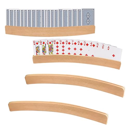 XPJBKC Kartenhalter Kinder Holz, 4 Stück Spielkartenhalter, Kartenhalter Spielkarten, Freisprech Kartenständer, Spielkartenhalter Holz für Senioren, Kinder, Erwachsen, Behinderte von XPJBKC