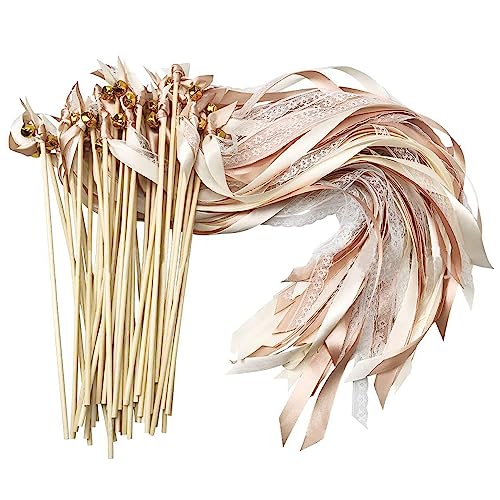 XPJBKC Wedding Wands, 50 Stück Zauberstäbe Hochzeit, Hochzeitsbändern Seidenfeenstab, Wedding Twirling Streamers, für Hochzeit Geburtstag Party von XPJBKC