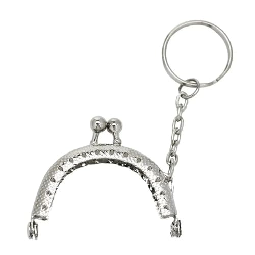 Metall Taschenrahmen 2 Stück 4/5 cm Münzgeldbörse Metallrahmen Tasche Wechselgeldbörse Rahmen mit Schlüsselanhänger Bogenrahmen Kuss Verschluss Schloss DIY Basteln Geldbörse Zubehör(5cm-silver) von XPJYUA