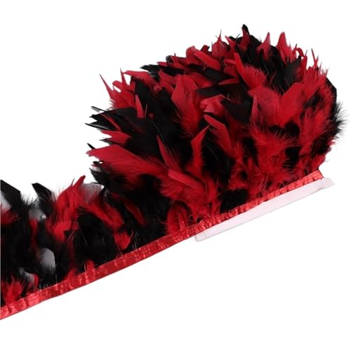 XPJYUA Federbesatz 10-15 cm Federn Trim DIY Hochzeit Türkei Feder Band Handwerk Nähen Kleidung Party Plume Handgemachte Wohnkultur(Black add red,10 Meters) von XPJYUA