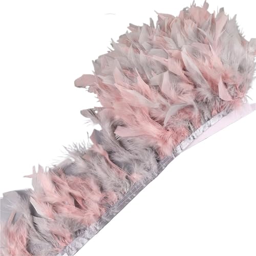 XPJYUA Federbesatz 10-15 cm Federn Trim DIY Hochzeit Türkei Feder Band Handwerk Nähen Kleidung Party Plume Handgemachte Wohnkultur(Pink add Grey,10 Meters) von XPJYUA