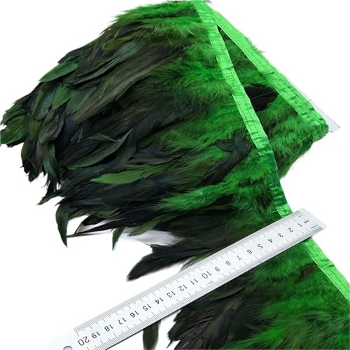 XPJYUA Federbesatz 5/10 Meter 13-18CM Huhn Hahn Schwanz Federn Trims Streifen for Hochzeit Party Kleidung Hahn Feder Trim(Green,10 Yards) von XPJYUA