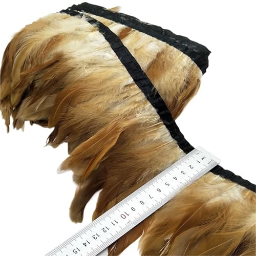 XPJYUA Federbesatz 5/10 Meter 13-18CM Huhn Hahn Schwanz Federn Trims Streifen for Hochzeit Party Kleidung Hahn Feder Trim(Khaki,10 Yards) von XPJYUA