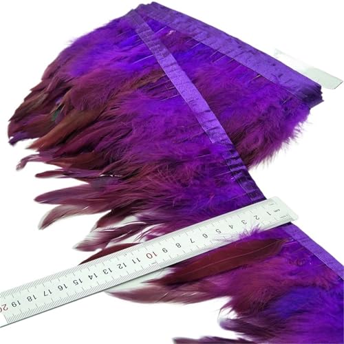 XPJYUA Federbesatz 5/10 Meter 13-18CM Huhn Hahn Schwanz Federn Trims Streifen for Hochzeit Party Kleidung Hahn Feder Trim(Purple,10 Yards) von XPJYUA