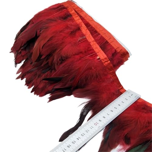 XPJYUA Federbesatz 5/10 Meter 13-18CM Huhn Hahn Schwanz Federn Trims Streifen for Hochzeit Party Kleidung Hahn Feder Trim(Red,10 Yards) von XPJYUA