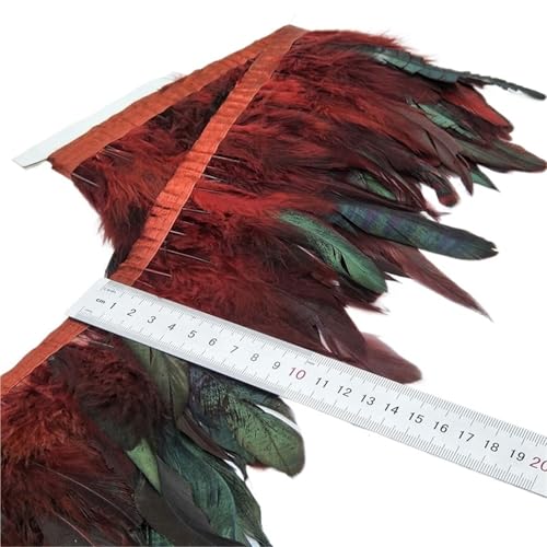 XPJYUA Federbesatz 5/10 Meter 13-18CM Huhn Hahn Schwanz Federn Trims Streifen for Hochzeit Party Kleidung Hahn Feder Trim(Red Wine,10 Yards) von XPJYUA