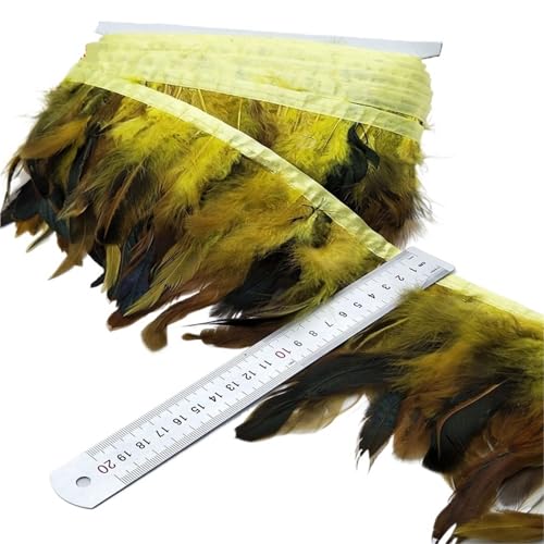 XPJYUA Federbesatz 5/10 Meter 13-18CM Huhn Hahn Schwanz Federn Trims Streifen for Hochzeit Party Kleidung Hahn Feder Trim(Yellow,10 Yards) von XPJYUA