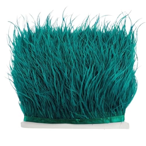 XPJYUA Federbesatz 8–10 cm Straußenfederbesatz for Handarbeiten und Kunsthandwerk, Federrockdekoration, Federn, Bandfransen(Deep Lake Green,1Meter) von XPJYUA