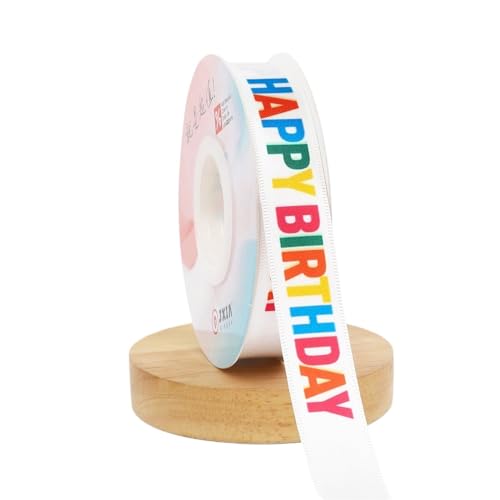 XPJYUA Geschenkband Happy Birthday Bandrolle Geschenkverpackung Basteln Partydekoration Bunt Bedruckt mit Happy Birthday Mottoparty Kuchendekoration Kinderband(Type2) von XPJYUA