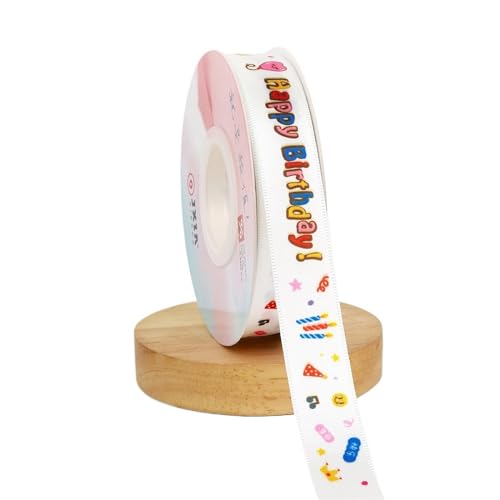 XPJYUA Geschenkband Happy Birthday Bandrolle Geschenkverpackung Basteln Partydekoration Bunt Bedruckt mit Happy Birthday Mottoparty Kuchendekoration Kinderband(Type3) von XPJYUA