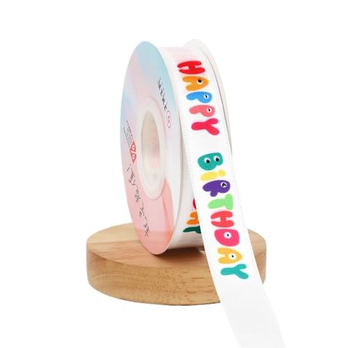 XPJYUA Geschenkband Happy Birthday Bandrolle Geschenkverpackung Basteln Partydekoration Bunt Bedruckt mit Happy Birthday Mottoparty Kuchendekoration Kinderband(Type4) von XPJYUA