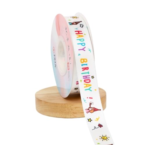 XPJYUA Geschenkband Happy Birthday Bandrolle Geschenkverpackung Basteln Partydekoration Bunt Bedruckt mit Happy Birthday Mottoparty Kuchendekoration Kinderband(Type5) von XPJYUA