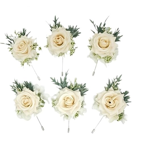 XPJYUA Hochzeit Corsage 1/6 STÜCKE Rose Hochzeit Handgelenk Corsage Und Boutonniere Set for Braut Brautjungfer Mann Bräutigam Rose Hochzeit Blumen Zubehör(6PCS Boutonniere) von XPJYUA