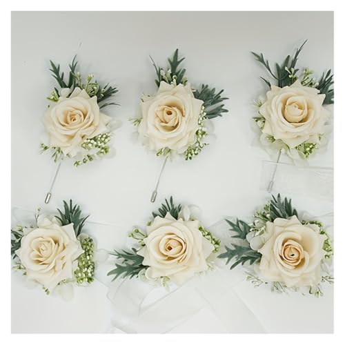 XPJYUA Hochzeit Corsage 1/6 STÜCKE Rose Hochzeit Handgelenk Corsage Und Boutonniere Set for Braut Brautjungfer Mann Bräutigam Rose Hochzeit Blumen Zubehör(6PCS Set) von XPJYUA