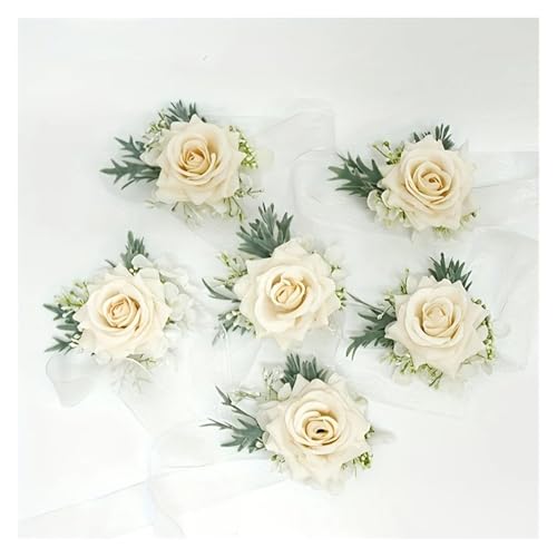 XPJYUA Hochzeit Corsage 1/6 STÜCKE Rose Hochzeit Handgelenk Corsage Und Boutonniere Set for Braut Brautjungfer Mann Bräutigam Rose Hochzeit Blumen Zubehör(6PCS Wrist Corsage) von XPJYUA