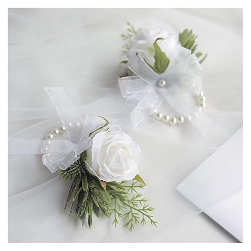 XPJYUA Hochzeit Corsage 2 Stück Ansteckblume fürs Handgelenk, Armband und Boutonniere for Männer, for weiße Hochzeitsblumen, Accessoires, Abschlussball-Dekorationen(2pcs Wrist Corsage) von XPJYUA