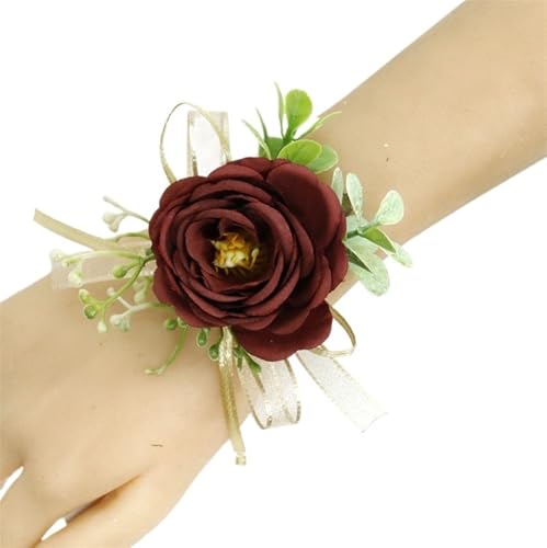 XPJYUA Hochzeit Corsage Ansteckblume aus Seide mit Rosen for Damen, for Hochzeitsnadeln, Bunte Blumen, Brautjungfern, Hochzeitsaccessoires, Ansteckblume und Ansteckblume-Set(Red Corsage) von XPJYUA