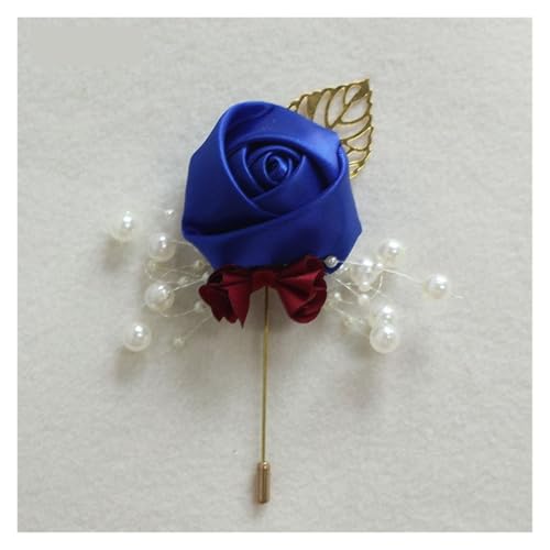 XPJYUA Hochzeit Corsage Ansteckblume for Hochzeit, Seidenrose, Ansteckblume for den Bräutigam, Knopflochnadel, Boutonniere, Männer, Hochzeitsplaner, Ansteckblume(Blue Gold) von XPJYUA