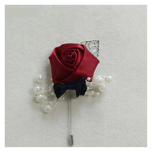 XPJYUA Hochzeit Corsage Ansteckblume for Hochzeit, Seidenrose, Ansteckblume for den Bräutigam, Knopflochnadel, Boutonniere, Männer, Hochzeitsplaner, Ansteckblume(Dark Red) von XPJYUA