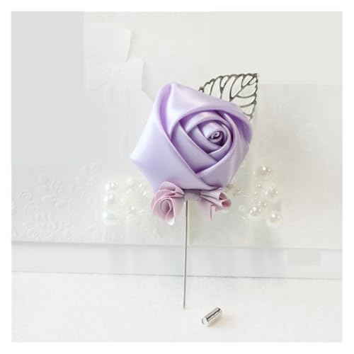 XPJYUA Hochzeit Corsage Ansteckblume for Hochzeit, Seidenrose, Ansteckblume for den Bräutigam, Knopflochnadel, Boutonniere, Männer, Hochzeitsplaner, Ansteckblume(Light-Purple) von XPJYUA