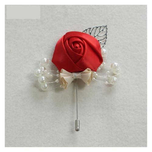 XPJYUA Hochzeit Corsage Ansteckblume for Hochzeit, Seidenrose, Ansteckblume for den Bräutigam, Knopflochnadel, Boutonniere, Männer, Hochzeitsplaner, Ansteckblume(Red) von XPJYUA