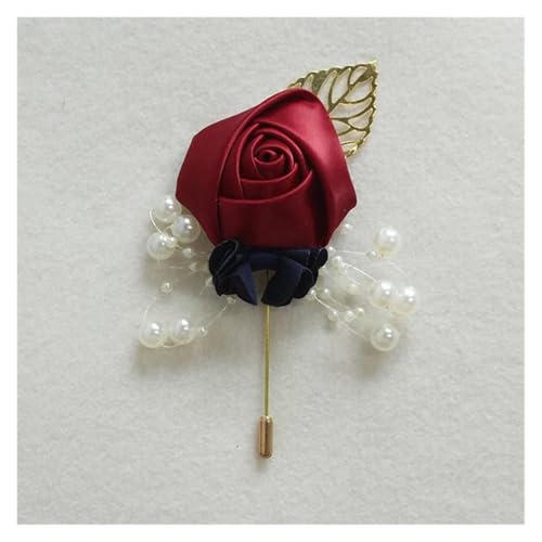 XPJYUA Hochzeit Corsage Ansteckblume for Hochzeit, Seidenrose, Ansteckblume for den Bräutigam, Knopflochnadel, Boutonniere, Männer, Hochzeitsplaner, Ansteckblume(Red Gold) von XPJYUA