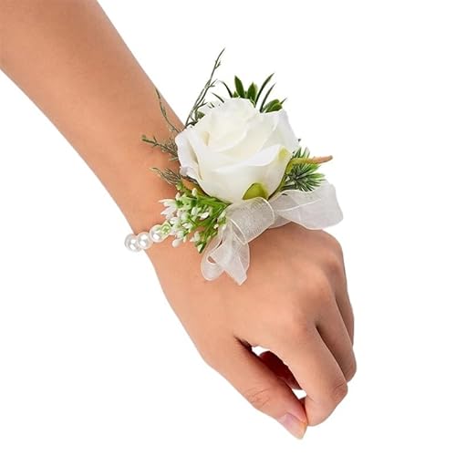 XPJYUA Hochzeit Corsage Ansteckblume for die Hochzeit, Rosenperle, Ansteckblume for das Handgelenk, Hochzeitsarmband for die Brautjungfer, Ansteckblume for das Handgelenk, Brautjungfernschwestern(02) von XPJYUA