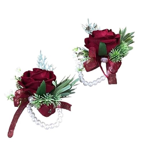 XPJYUA Hochzeit Corsage Ansteckblume for die Hochzeit, Rosenperle, Ansteckblume for das Handgelenk, Hochzeitsarmband for die Brautjungfer, Ansteckblume for das Handgelenk, Brautjungfernschwestern(06) von XPJYUA