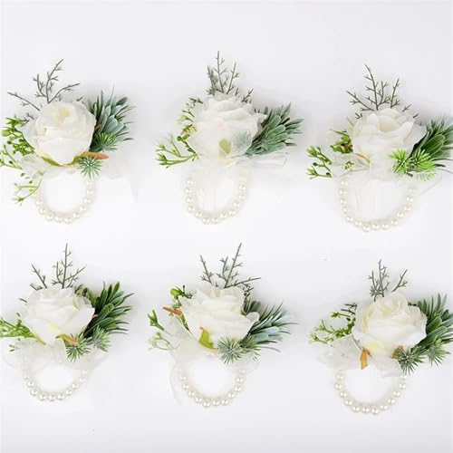 XPJYUA Hochzeit Corsage Ansteckblume for die Hochzeit, Rosenperle, Ansteckblume for das Handgelenk, Hochzeitsarmband for die Brautjungfer, Ansteckblume for das Handgelenk, Brautjungfernschwestern(10) von XPJYUA